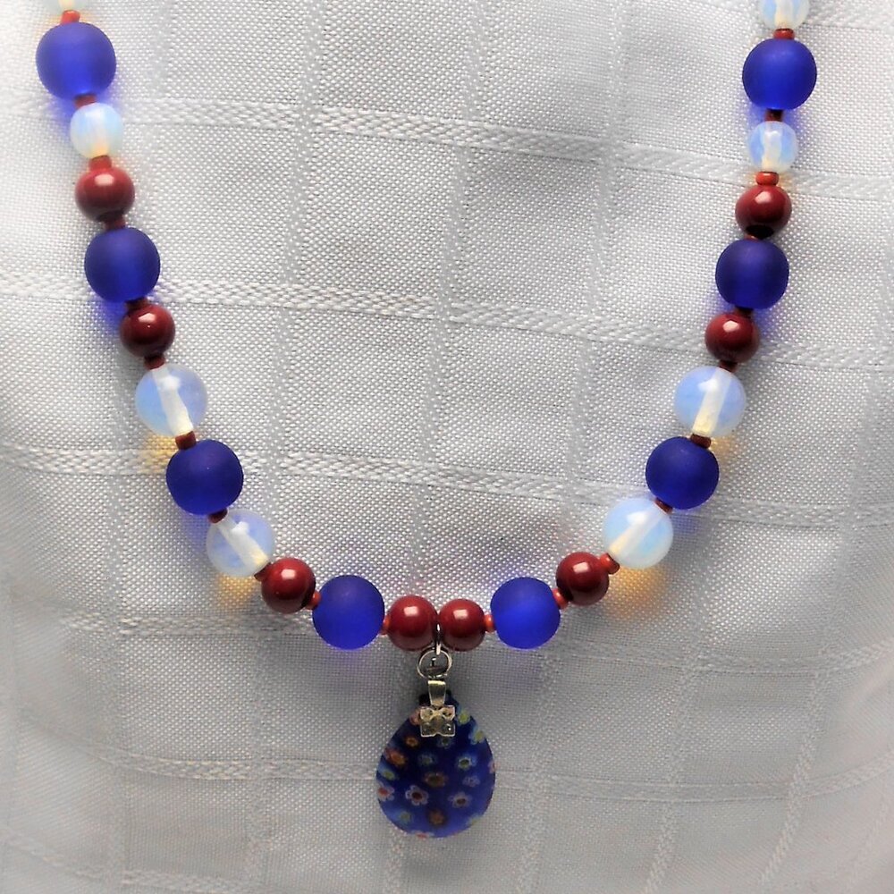 No1106 Handmade necklace and earrings made of Millefiori glass beads